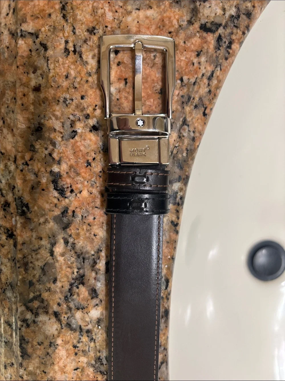 Montblanc Black Leather Men's Belt